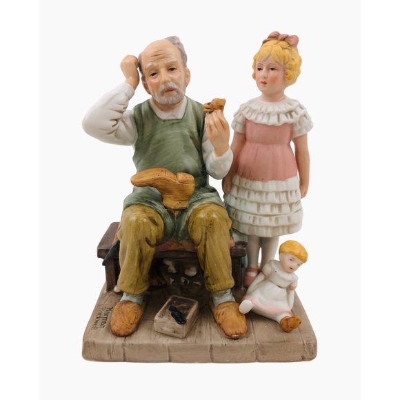 Vintage Normal Rockwell Collectors Club The Shoemaker Annual Figurine Man Girl - Picture 1 of 10